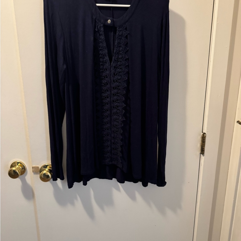 Elegant Navy Lace Women's Blouse